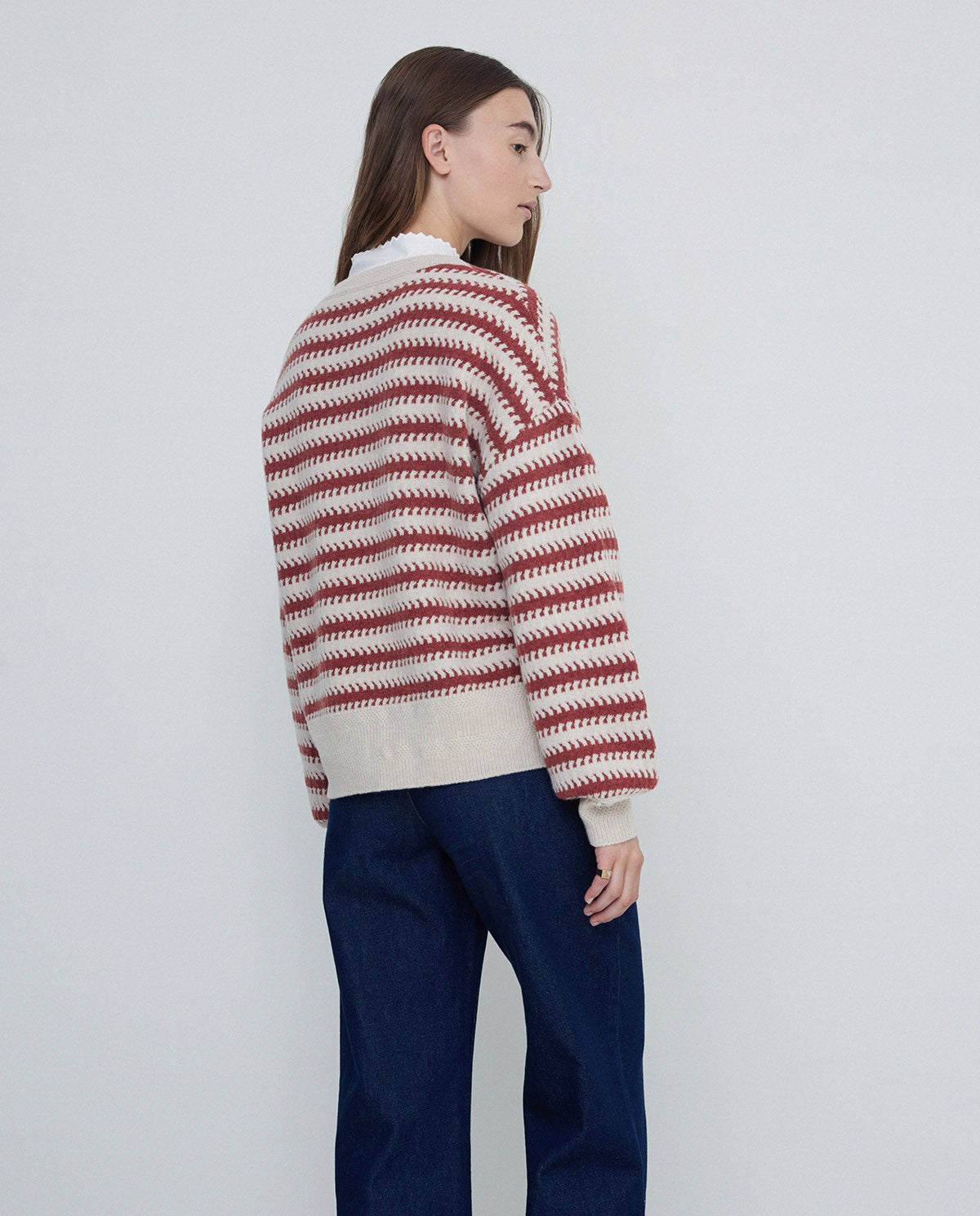 Rich Wool Knit Sweater in terracota and off-white by YERSE