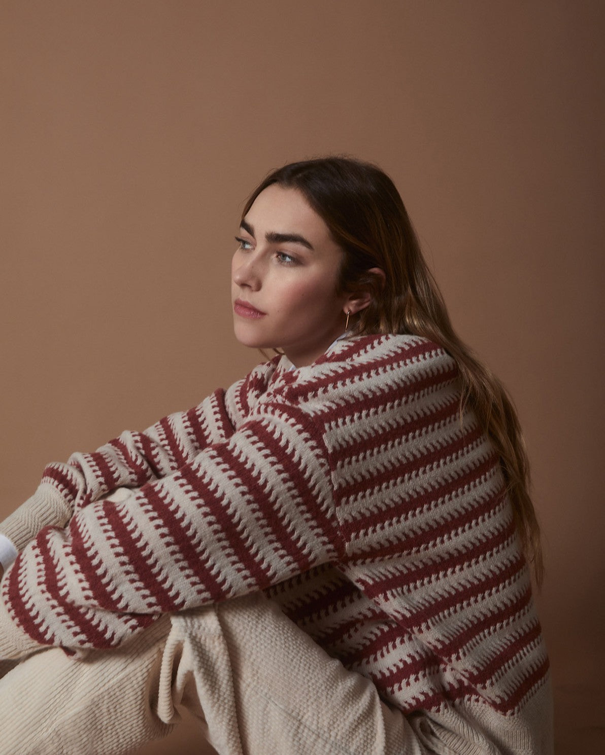 Rich Wool Knit Sweater in terracota and off-white by YERSE