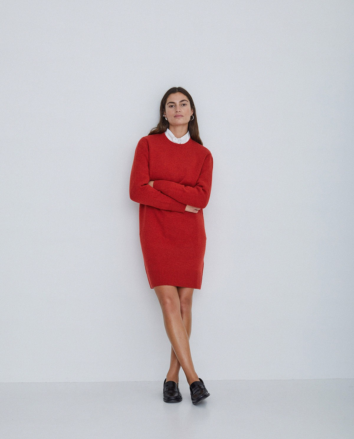 Midi wool Dress in red by YERSE