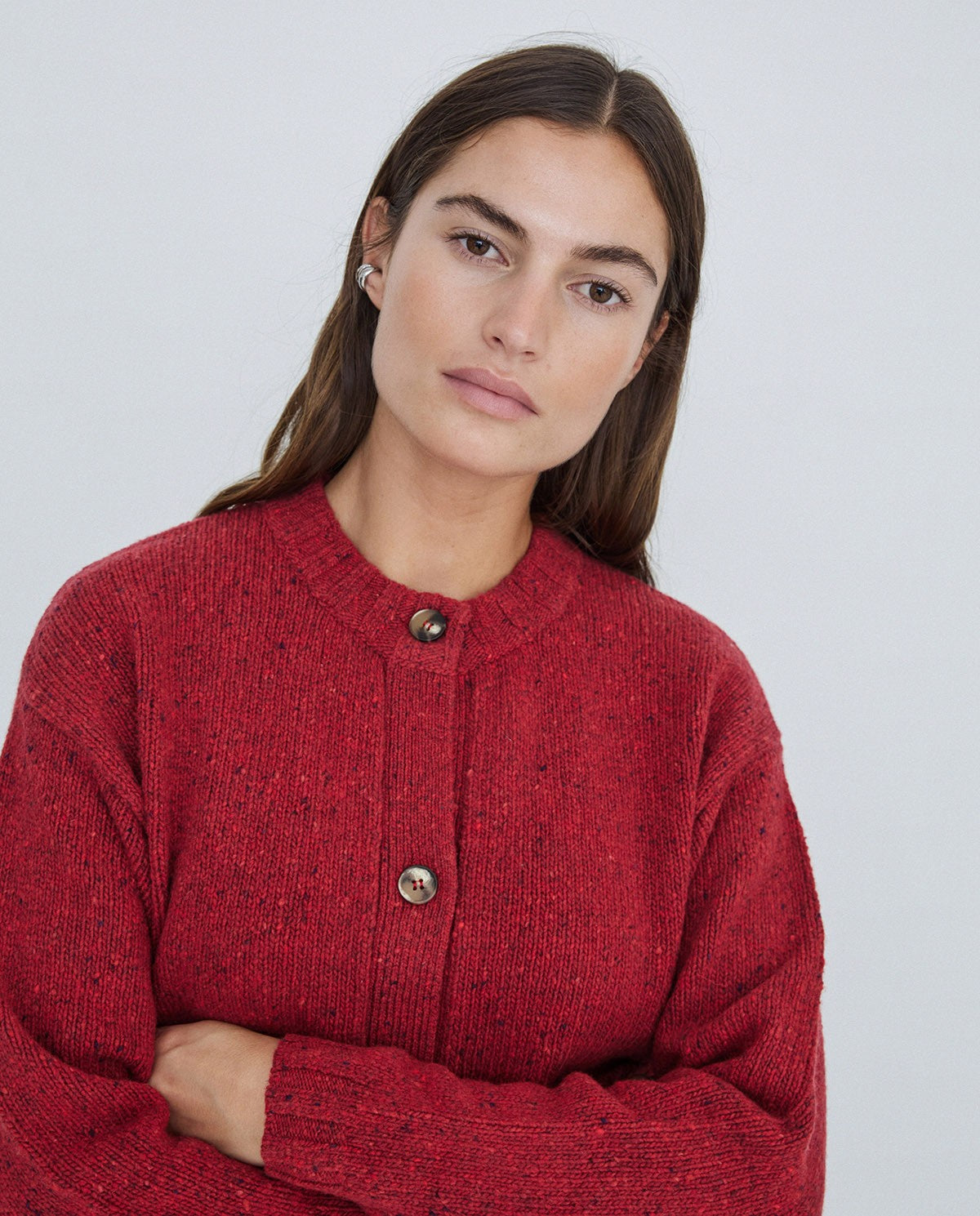 Merino Wool Cardigan in Red Cherry by YERSE