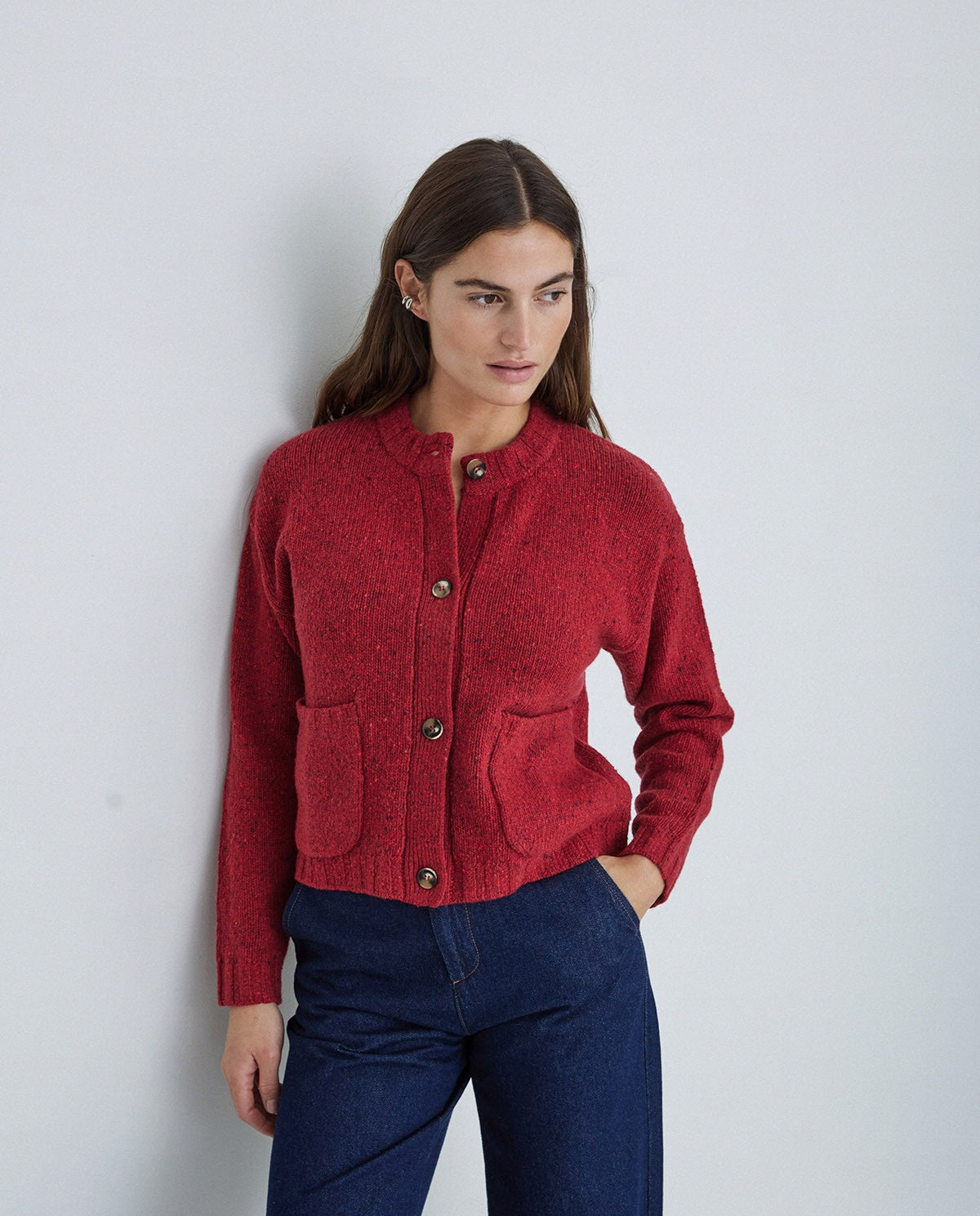 Merino Wool Cardigan in Red Cherry by YERSE