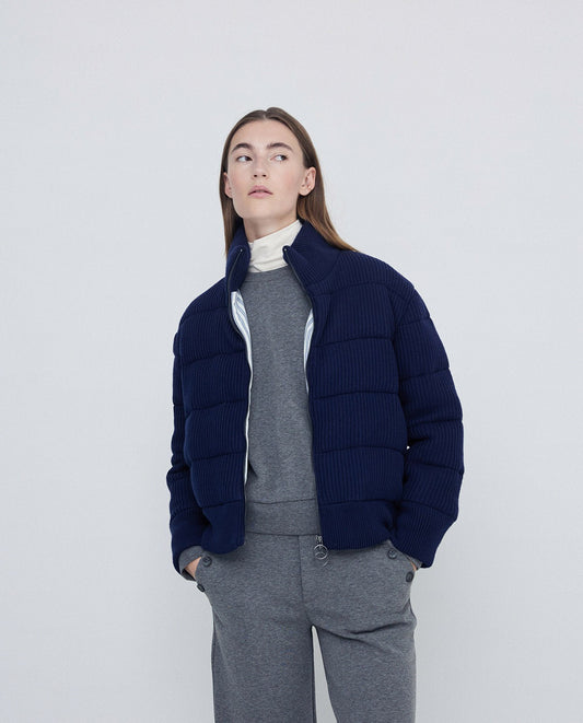 Quilted Blue English Knit Bomber by YERSE