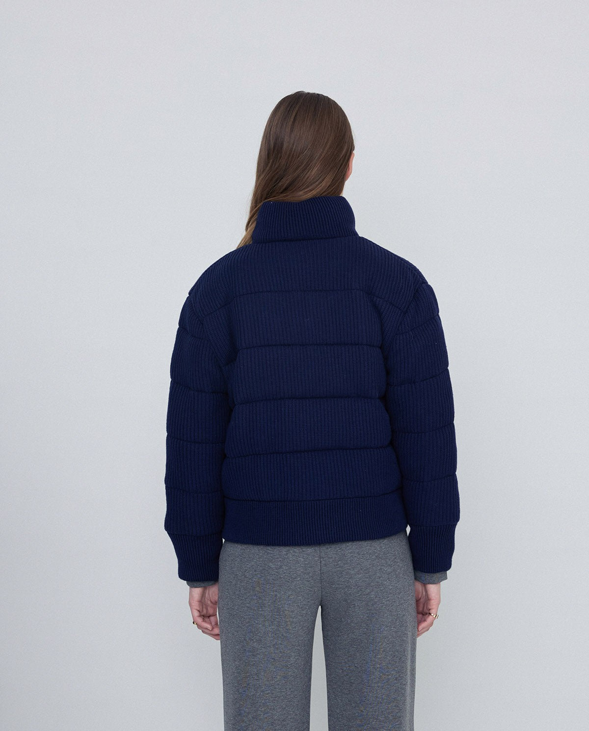 Quilted Blue English Knit Bomber by YERSE