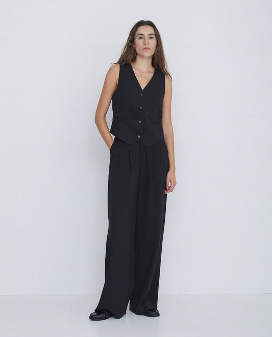 Wide Pleated Trousers in Black by YERSE