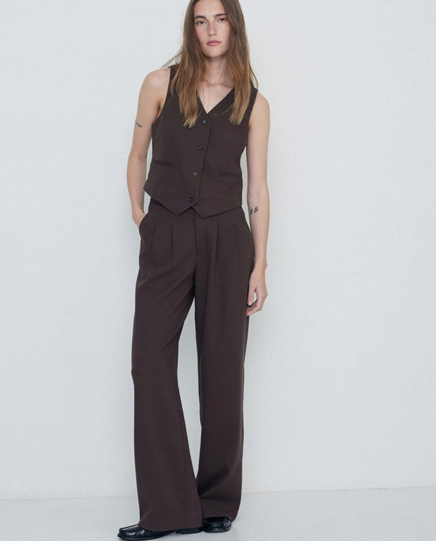 Wide Pleated Trousers in Chocolate by YERSE