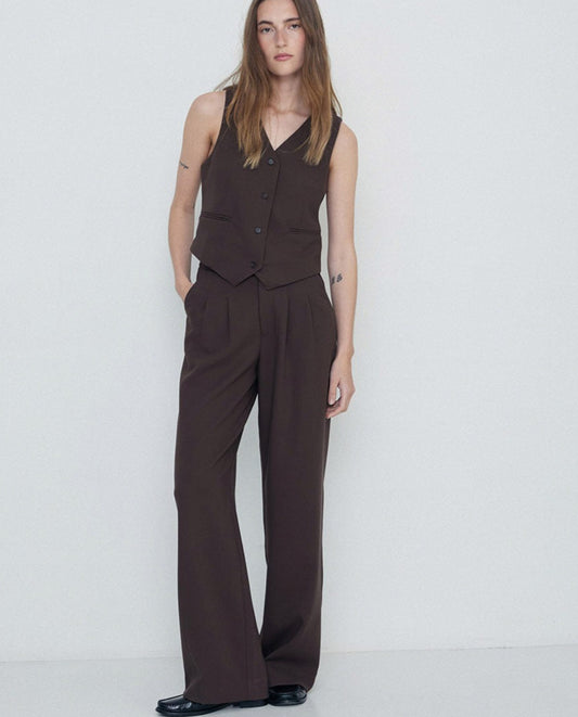 Wide Pleated Trousers in Chocolate by YERSE