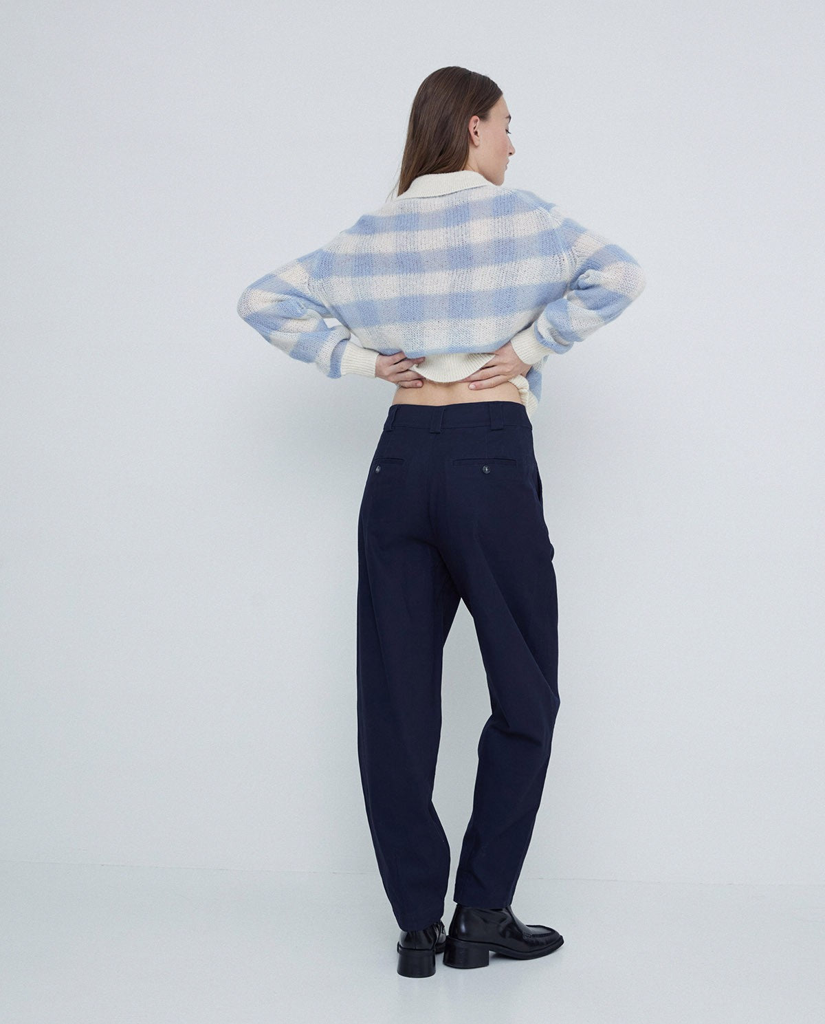 Carrot Cotton Trouser in Navy by YERSE