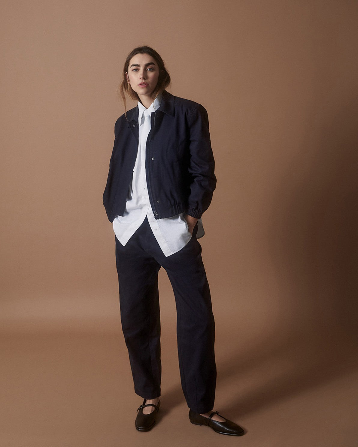 Carrot Cotton Trouser in Navy by YERSE