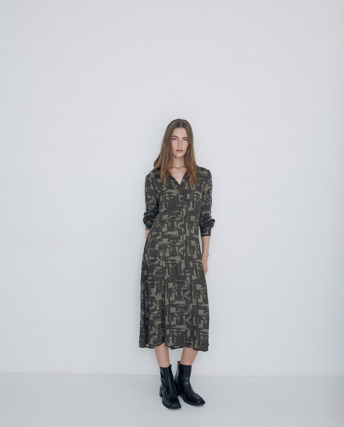 Long Shirt Dress in Khaki by YERSE