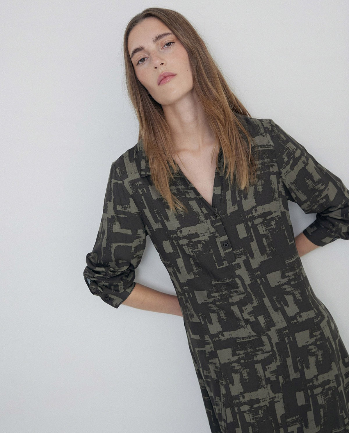 Long Shirt Dress in Khaki by YERSE