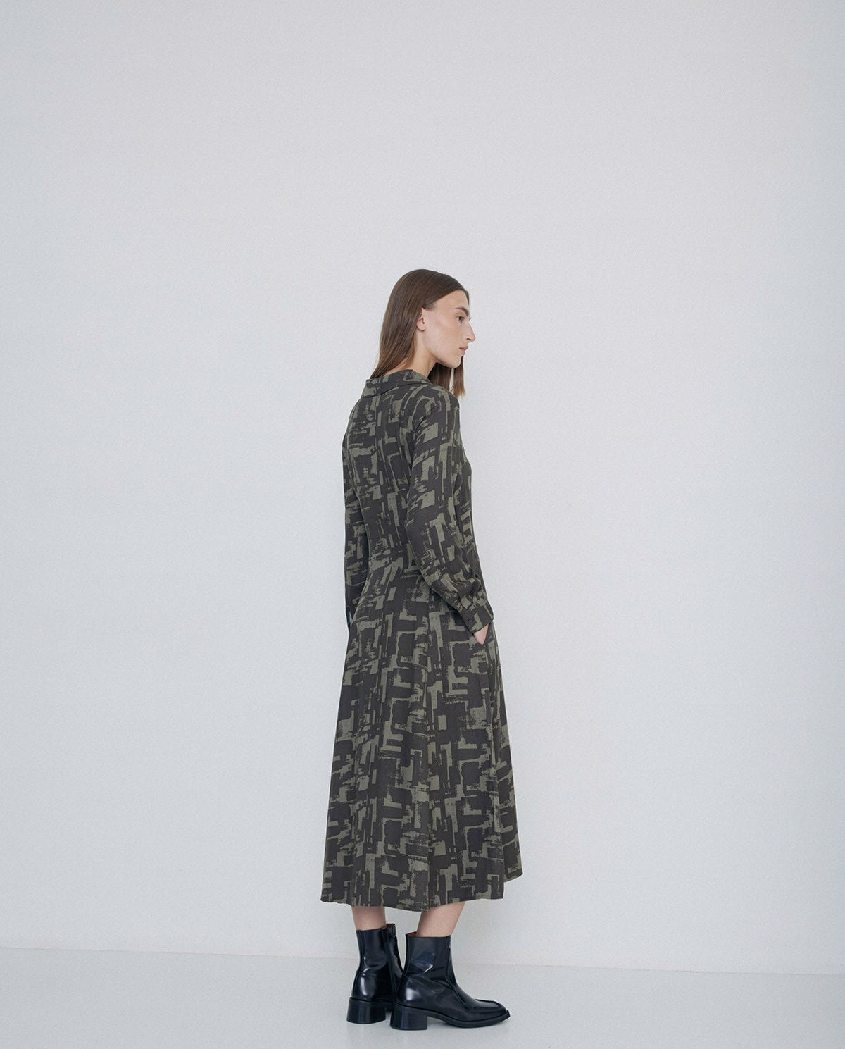 Long Shirt Dress in Khaki by YERSE