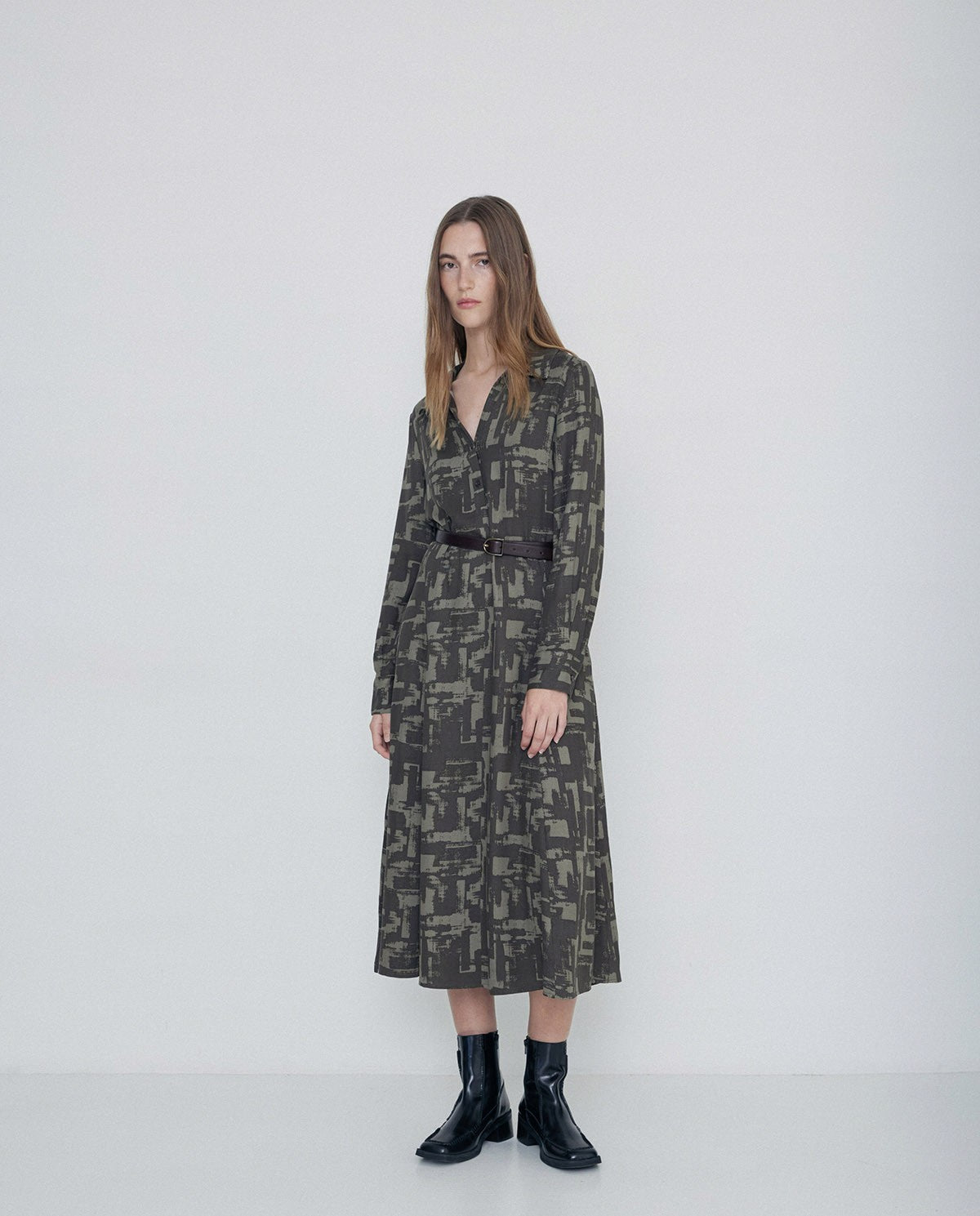 Long Shirt Dress in Khaki by YERSE