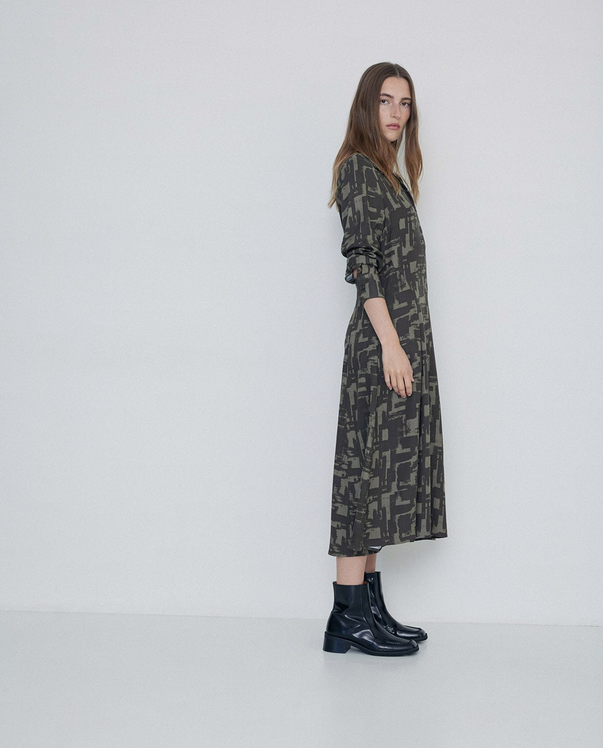 Long Shirt Dress in Khaki by YERSE