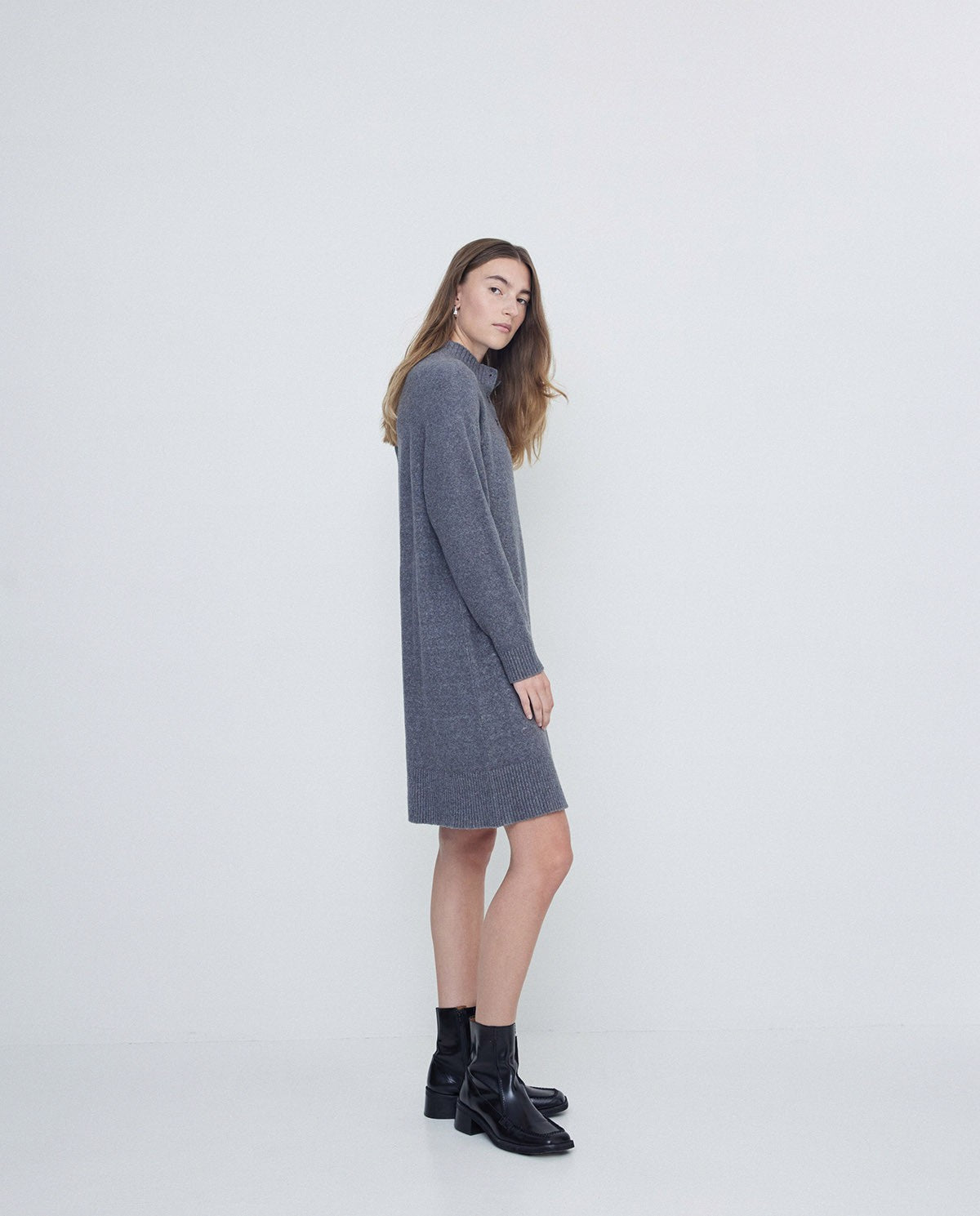 Soft Knit Mini Dress in grey by YERSE