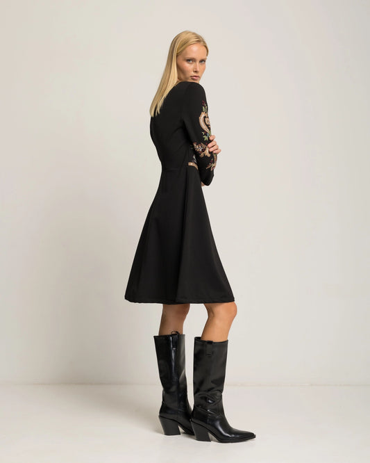 Caprise Embroidered Black Midi Dress by NIZA