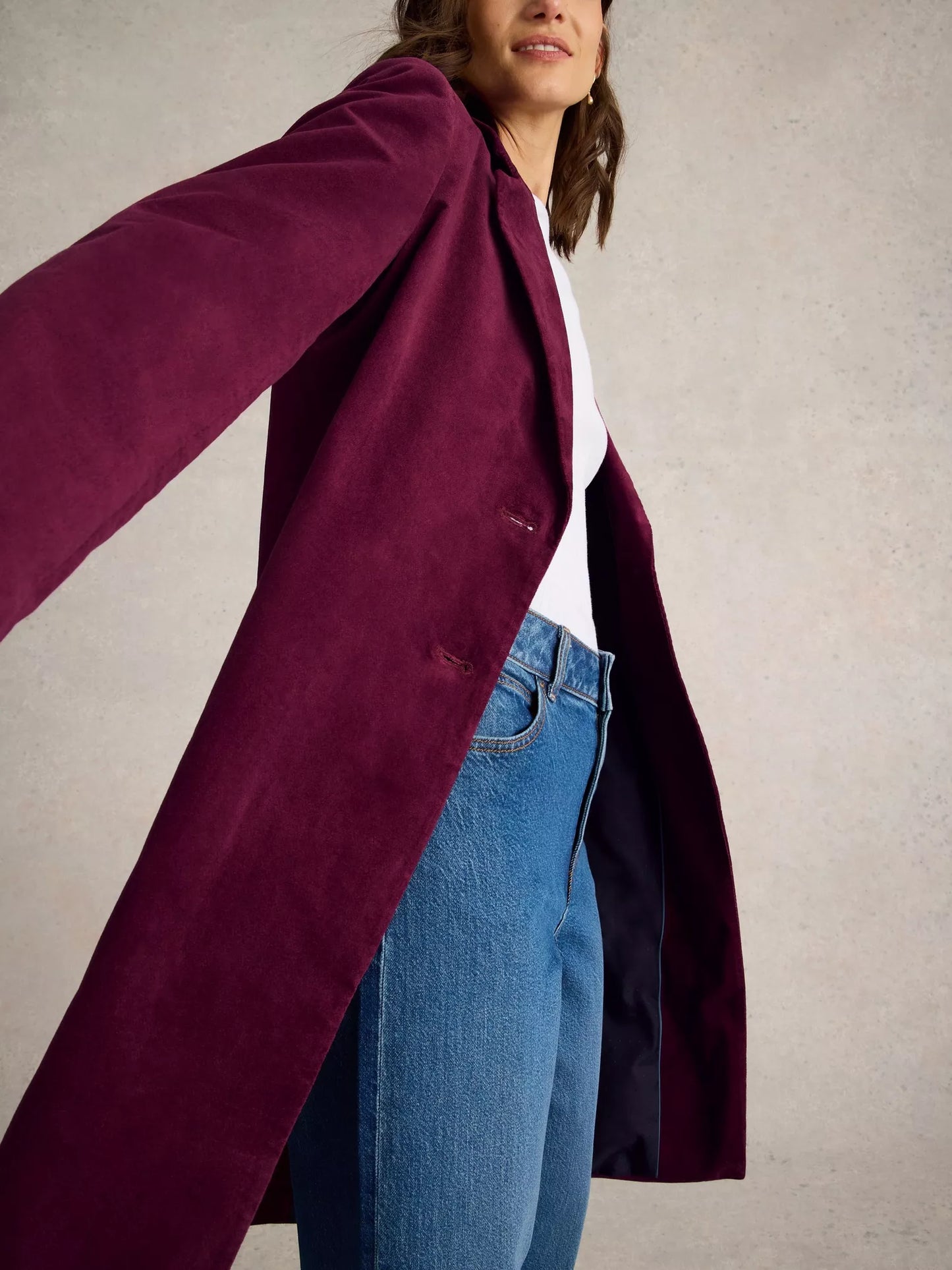 Kamila Velvet Coat in Plum by WhiteStuff