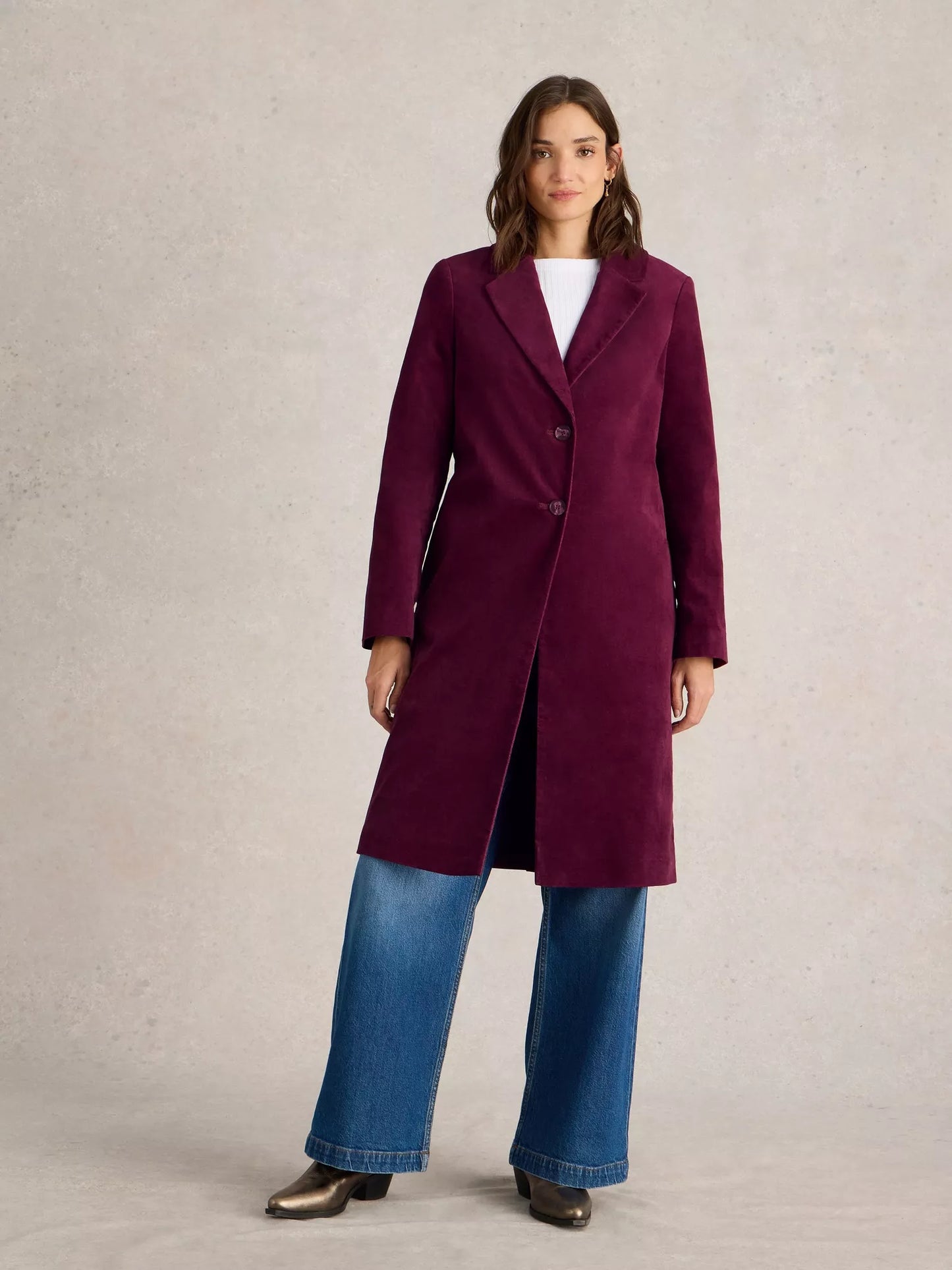 Kamila Velvet Coat in Plum by WhiteStuff