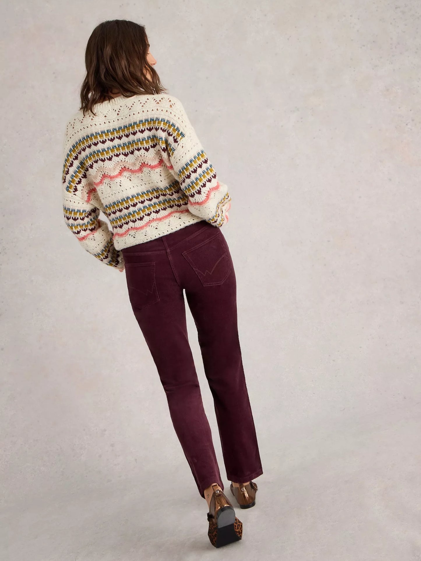 Brooke Cord Straight Trouser in Plum by WhiteStuff