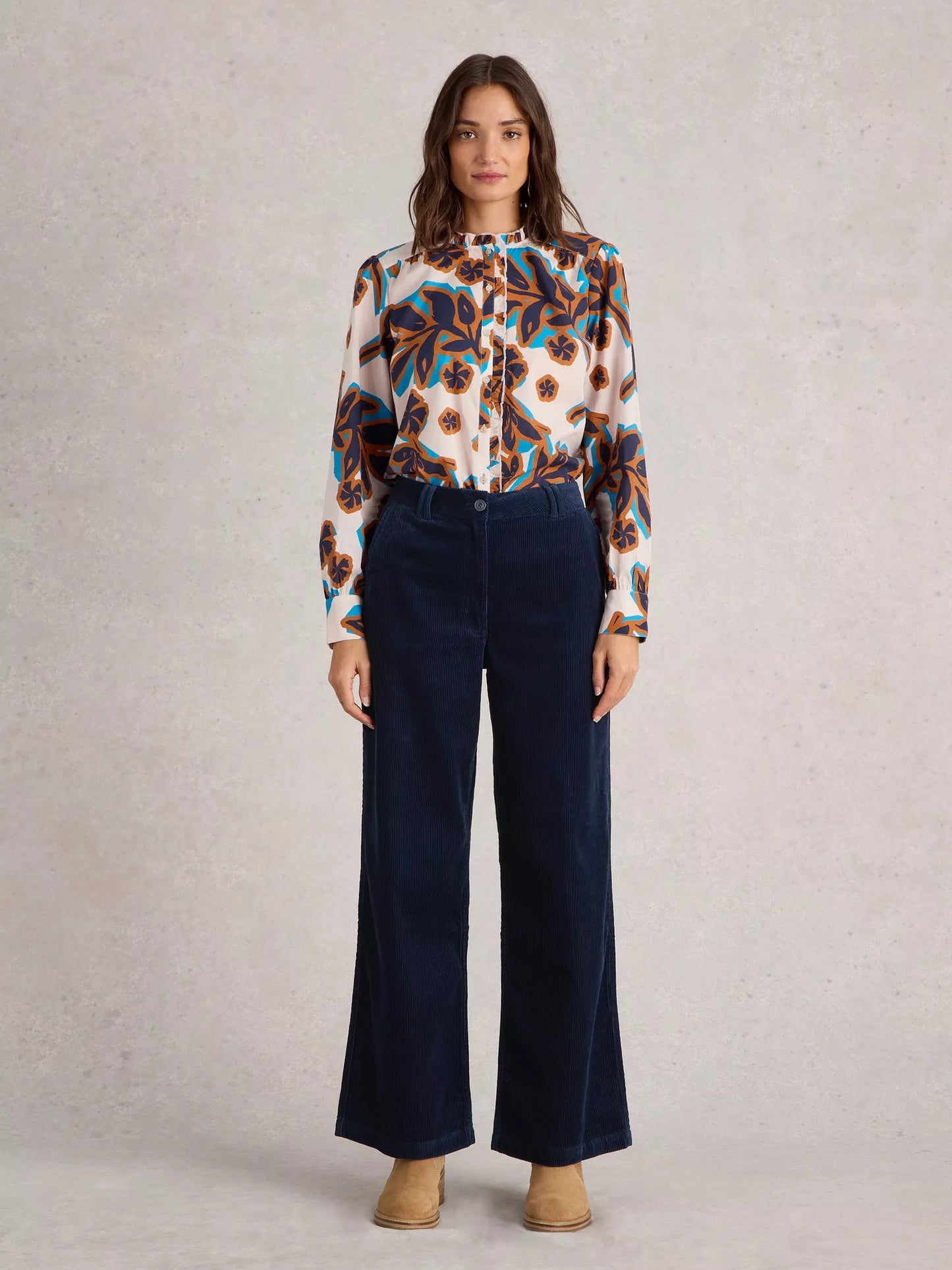 BELLE wide-leg Cord Trouser in Navy Blue by WhiteStuff