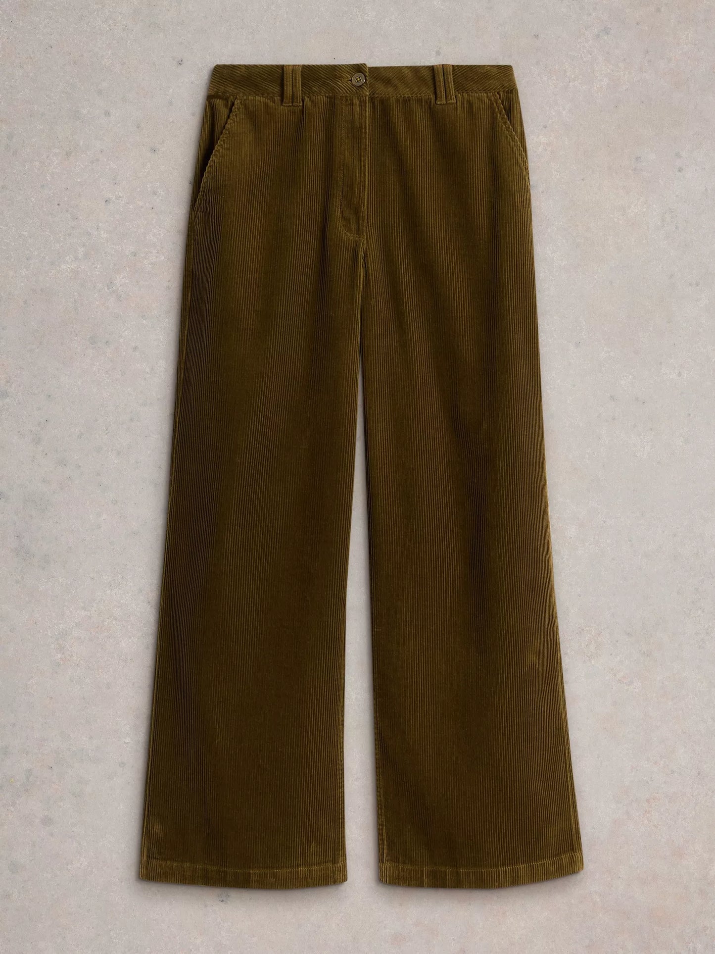 BELLE wide-leg Cord Trouser in Green Khaki by WhiteStuff