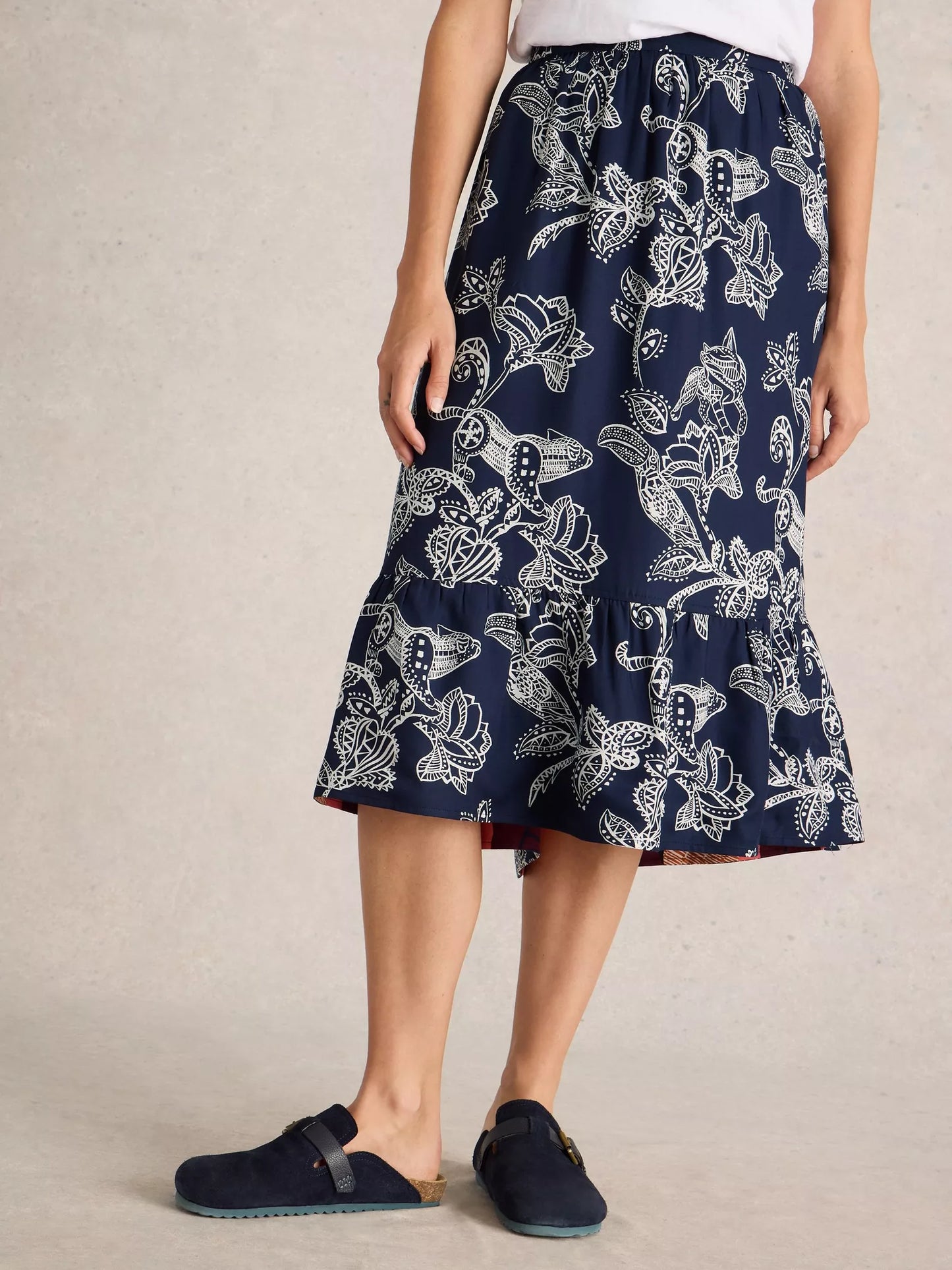 AVA Reversible Skirt in navy OR plum print by WhiteStuff