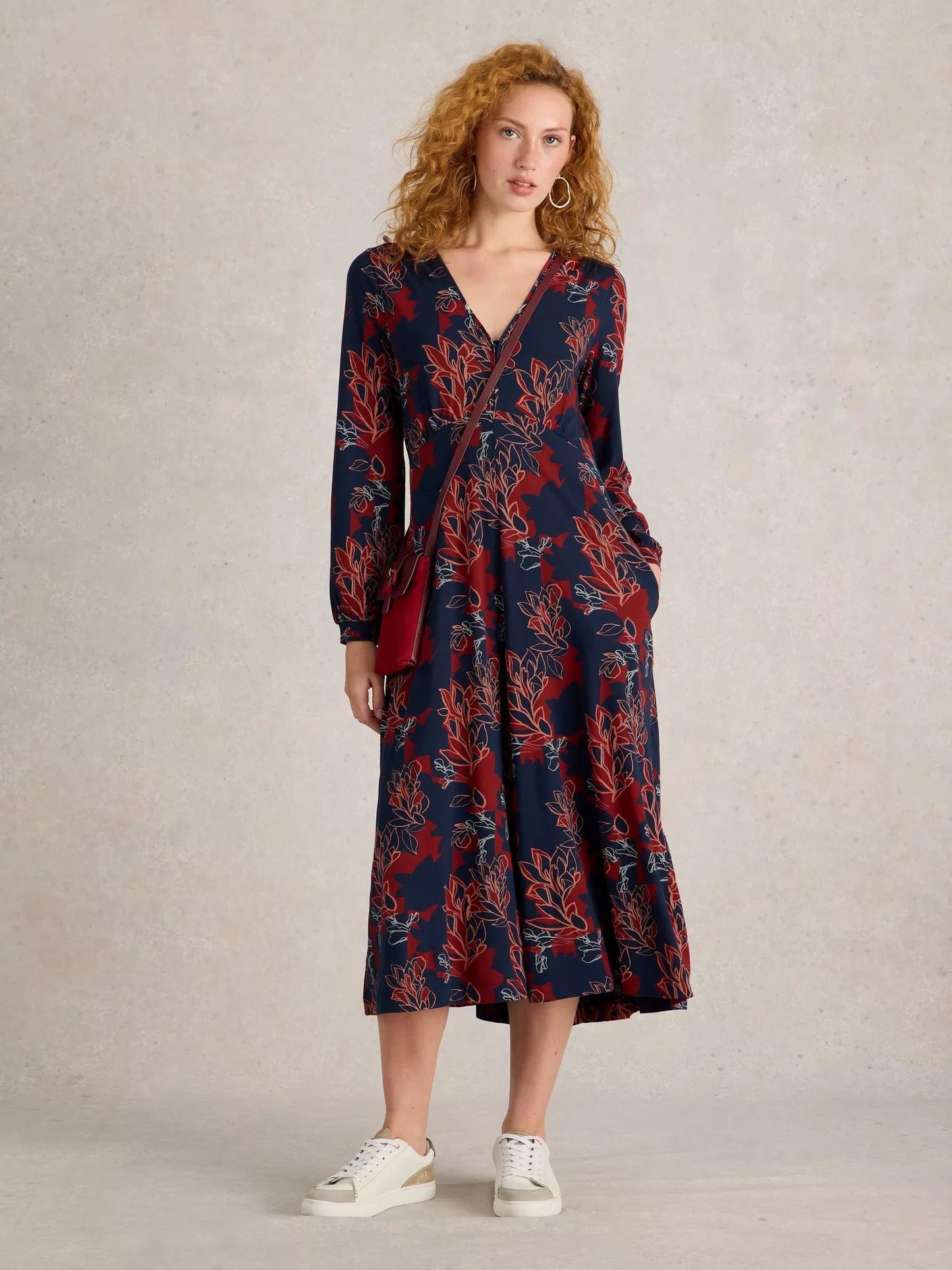 Megan Jersey Midi Dress in Plum Print by WhiteStuff