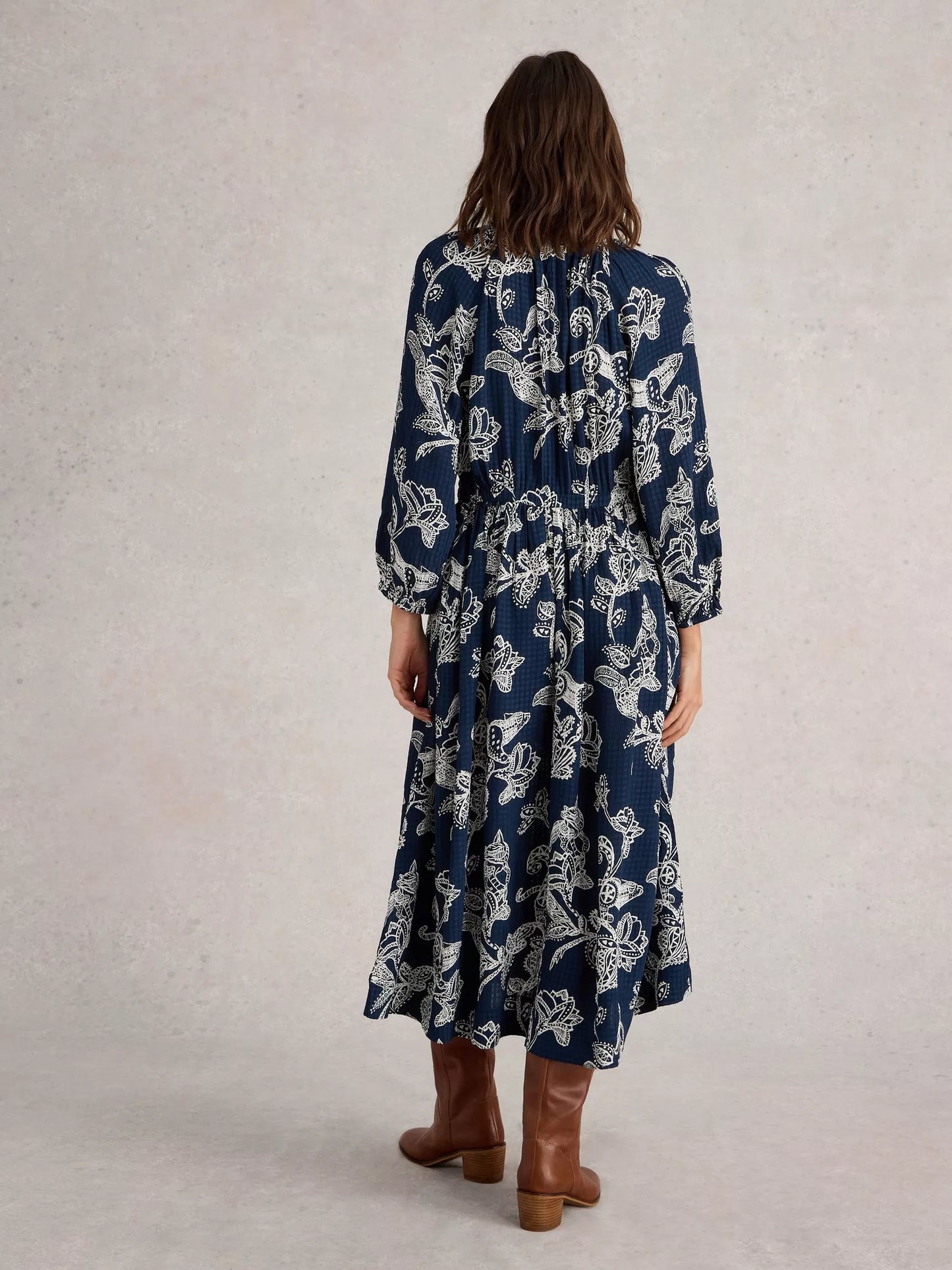 Skylar Midi Dress in Navy Print by WhiteStuff