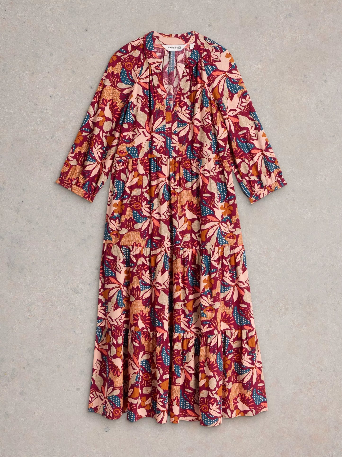 Virginia Tiered Shirt Dress in Plum Print by WhiteStuff