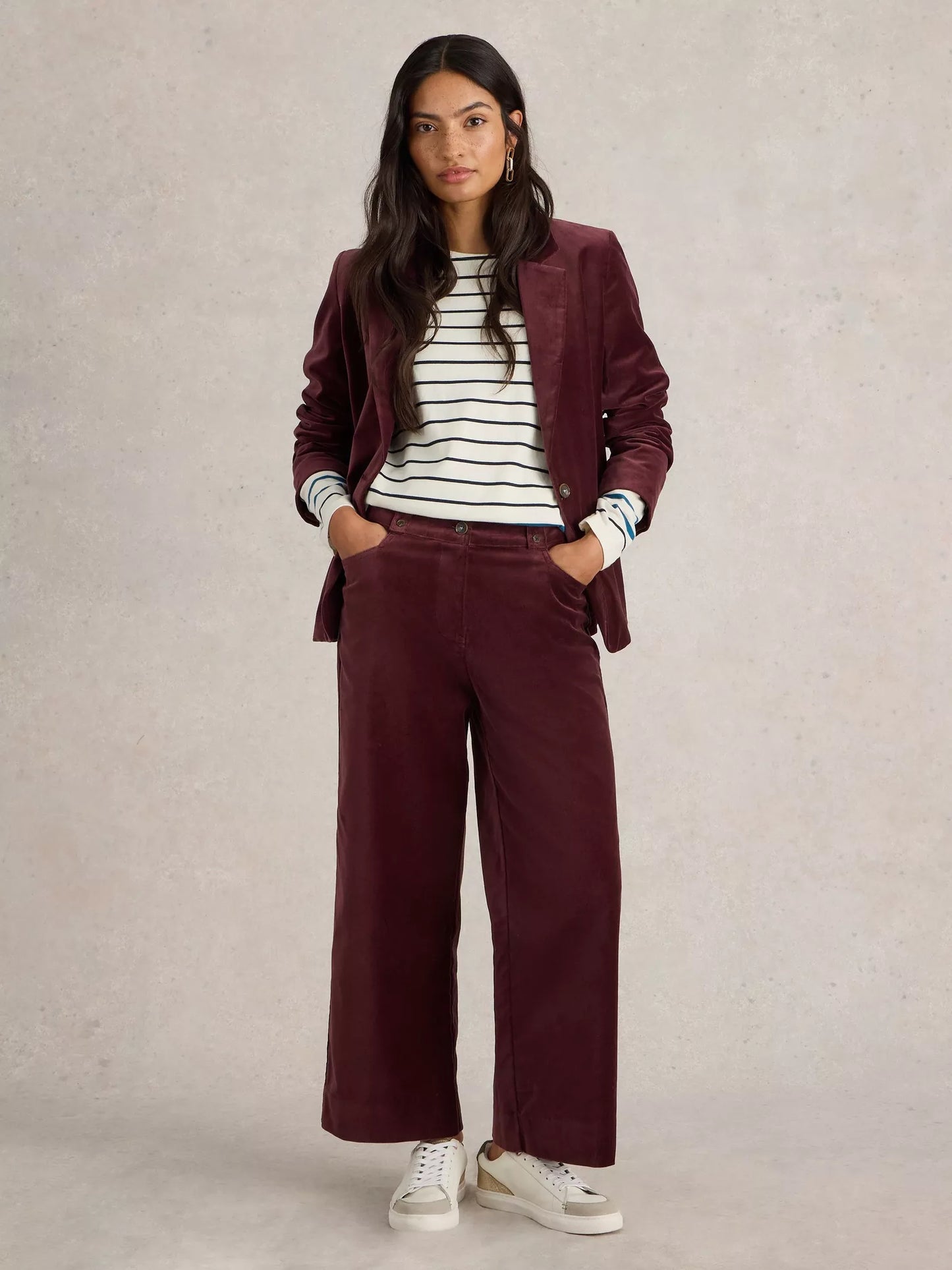 BELLE Cropped Velvet Trouser in Plum by WhiteStuff