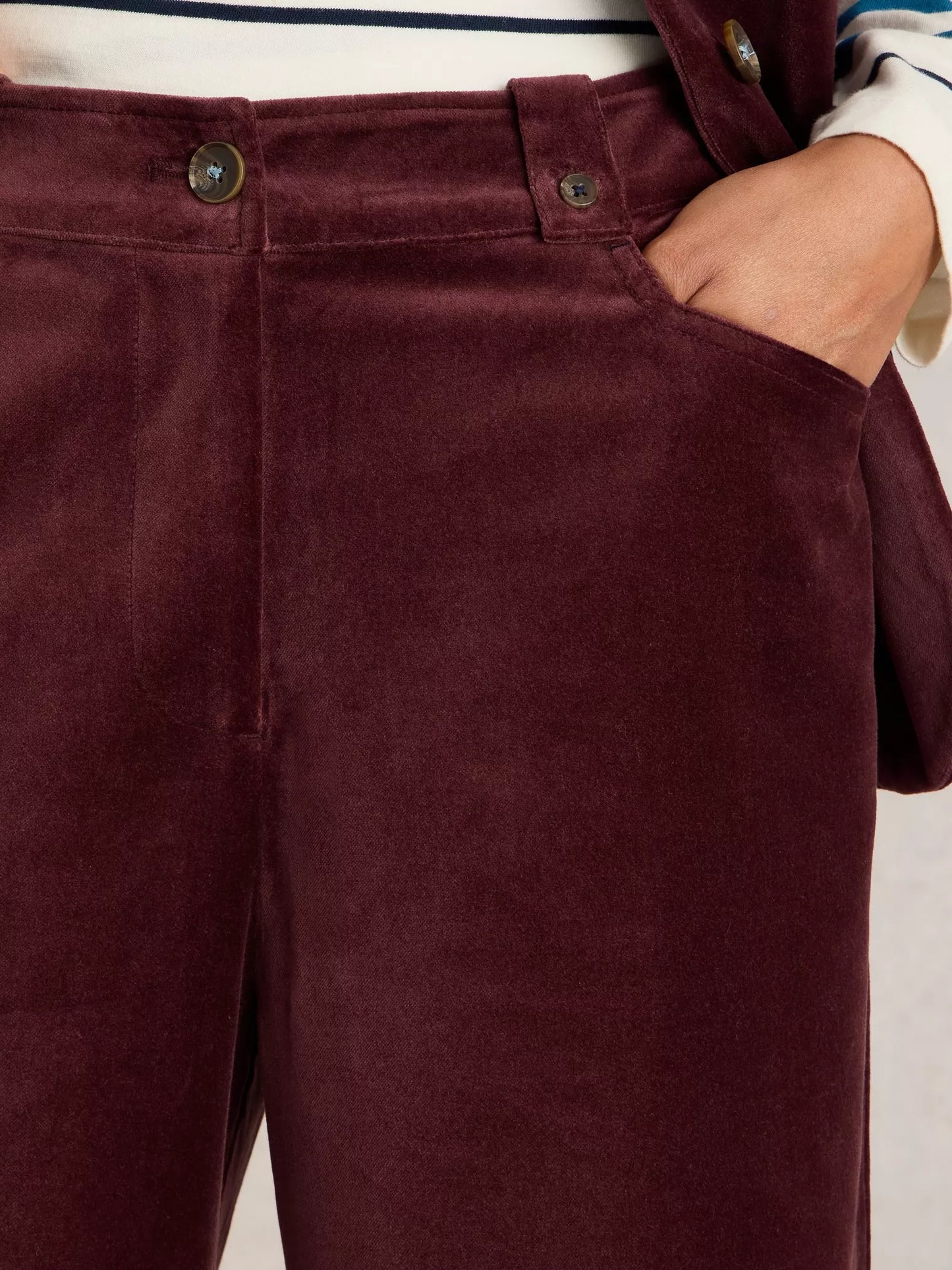 BELLE Cropped Velvet Trouser in Plum by WhiteStuff