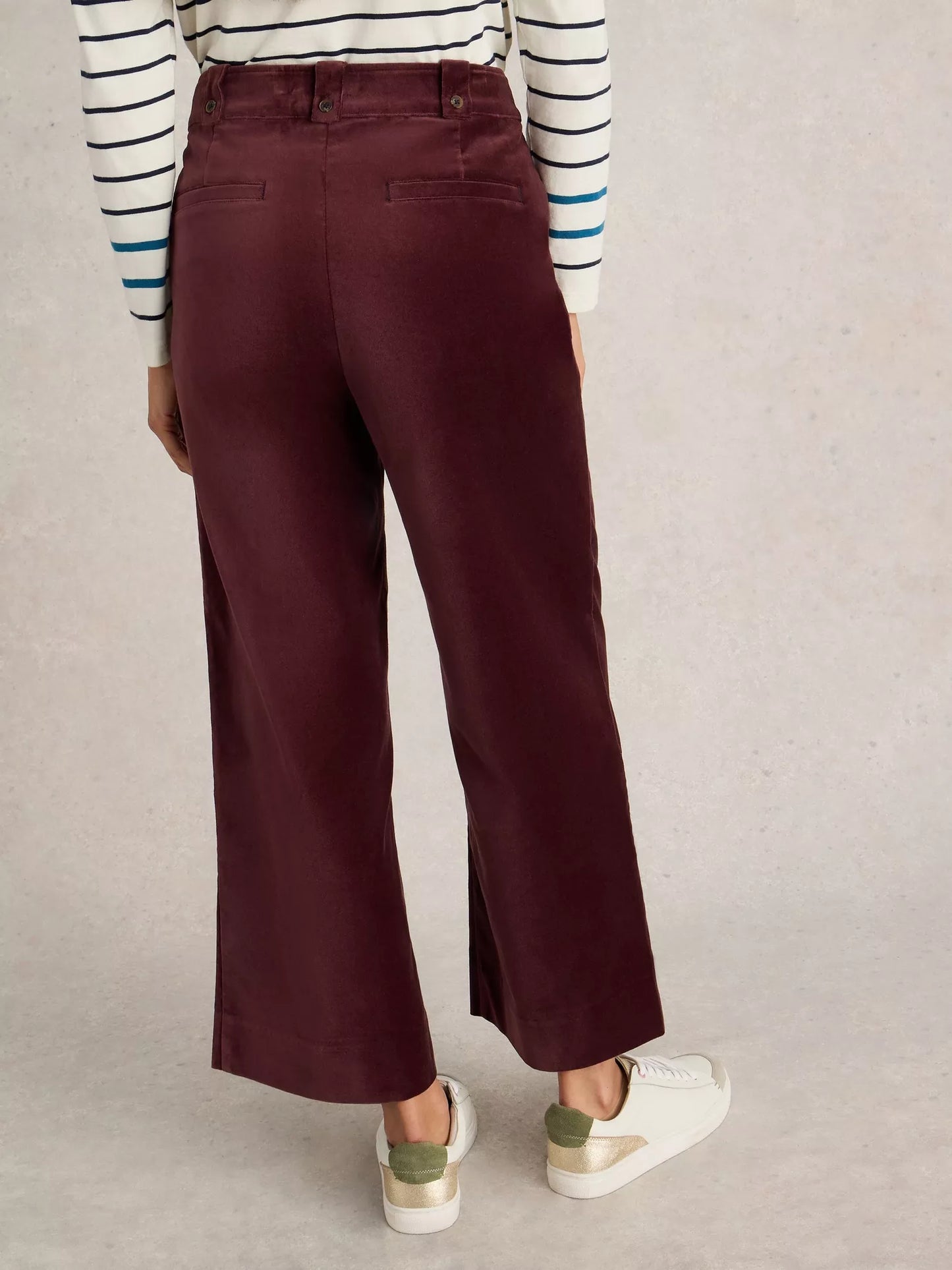 BELLE Cropped Velvet Trouser in Plum by WhiteStuff