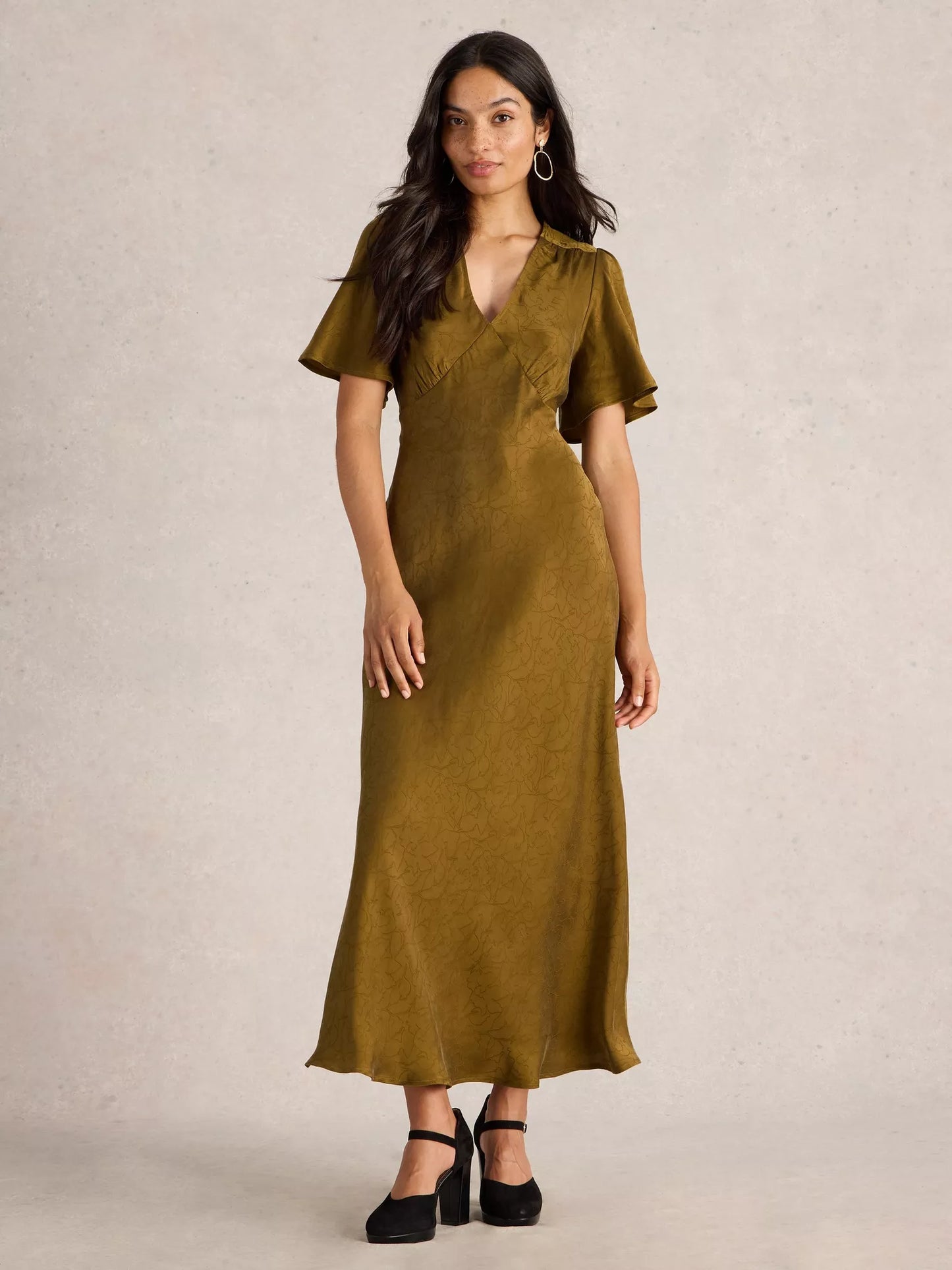 Darcy Silky Khaki Green Dress by WhiteStuff