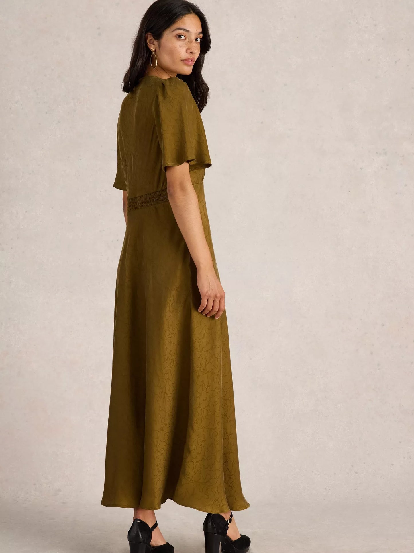 Darcy Silky Khaki Green Dress by WhiteStuff