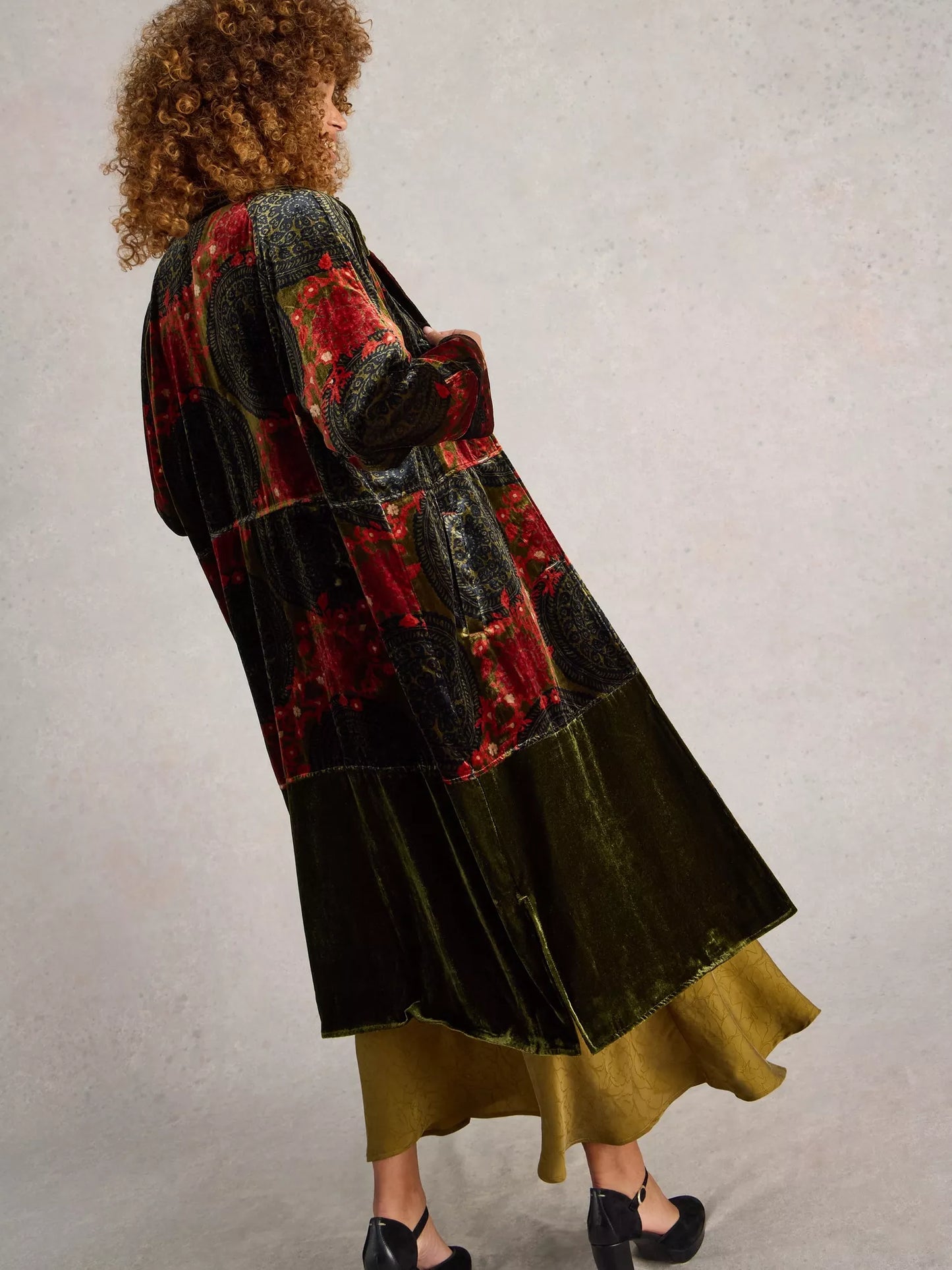 Freya Velvet Coat with Green Prints by WhiteStuff