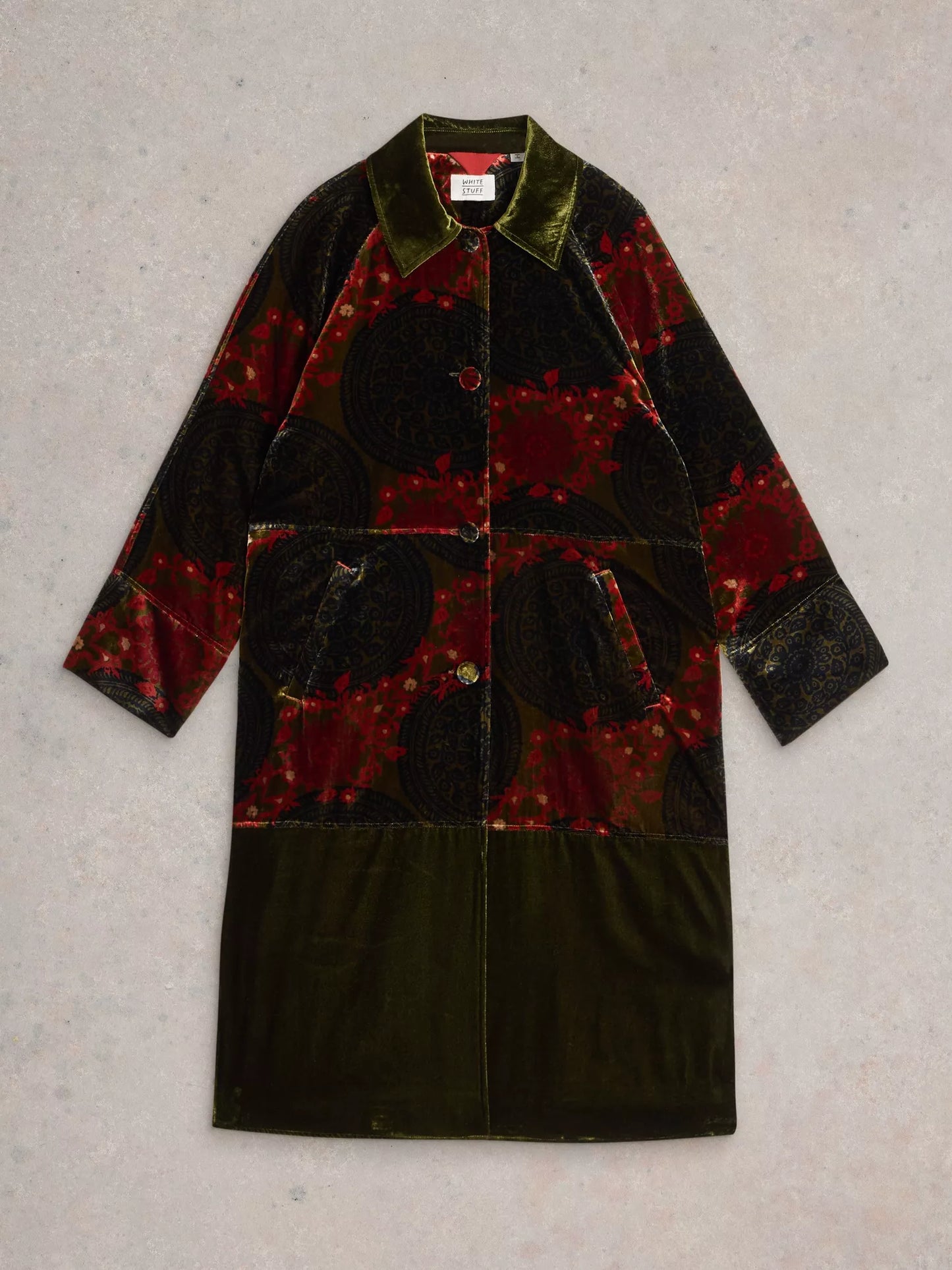 Freya Velvet Coat with Green Prints by WhiteStuff