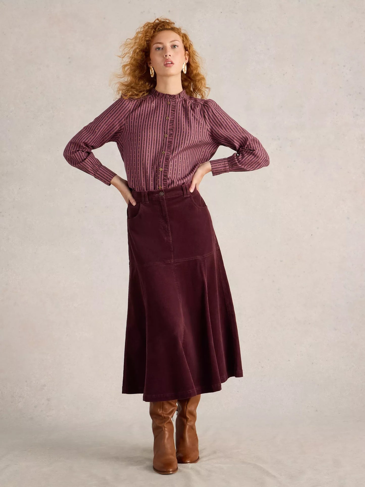 Aster Metallic Shirt in Plum by WhiteStuff