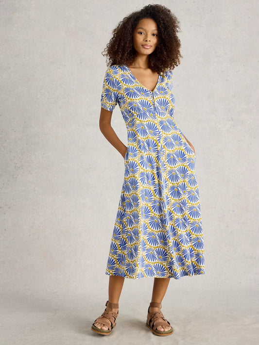 Megan Jersey Midi Dress in Blue Print by White Stuff