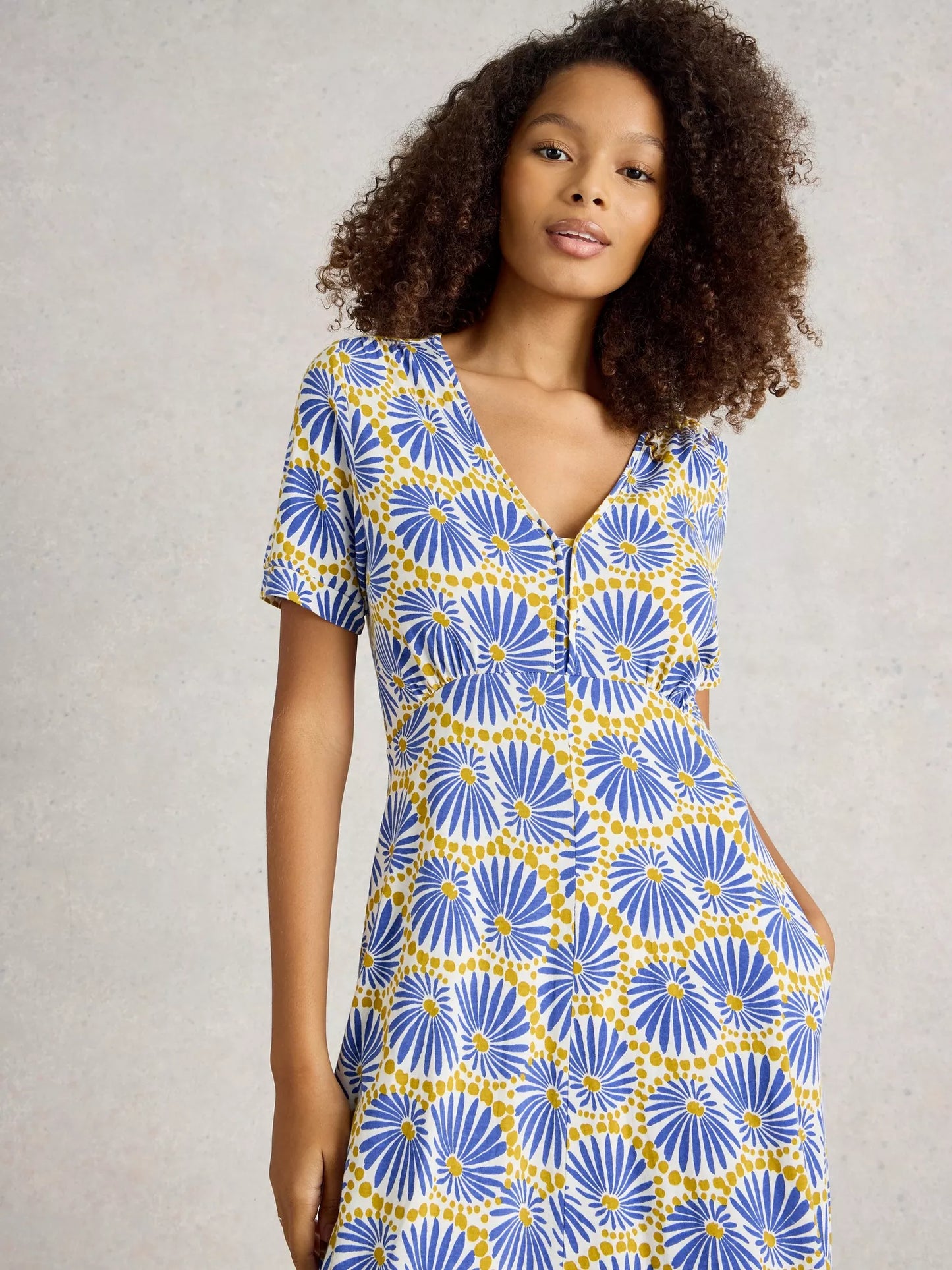 Megan Jersey Midi Dress in Blue Print by White Stuff