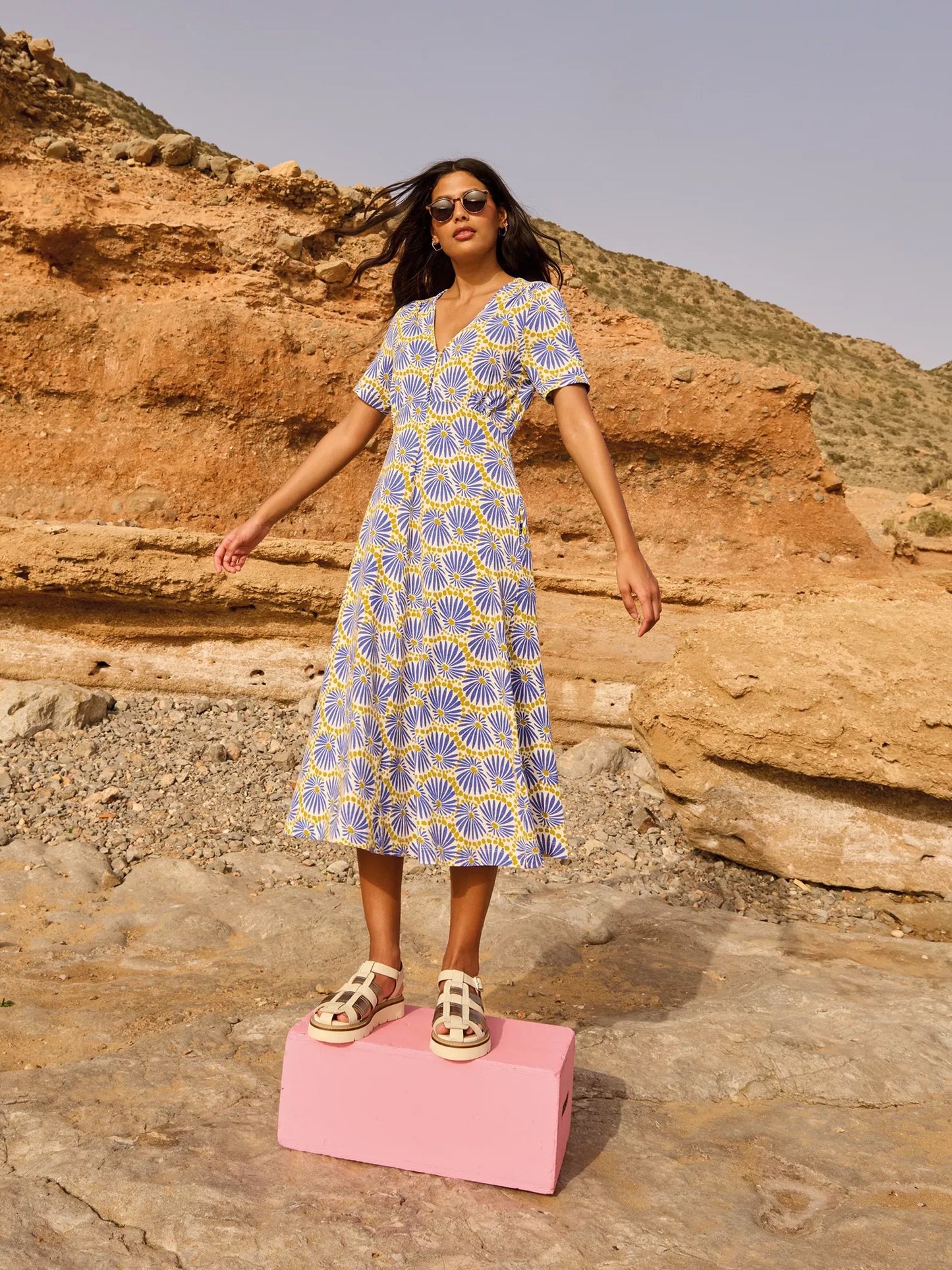 Megan Jersey Midi Dress in Blue Print by White Stuff