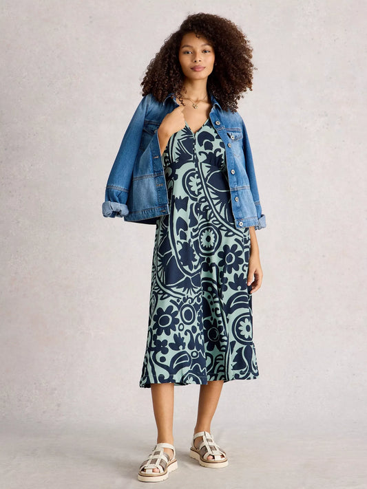 Megan Jersey Midi Dress in Green Print by White Stuff