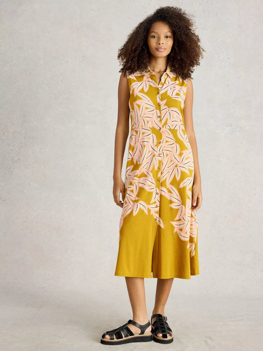 Rua Jersey Sleeveless Dress in Yellow Print by White Stuff
