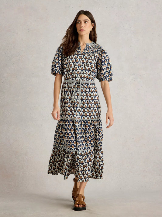 Ariel Tiered Dress in Navy by White Stuff