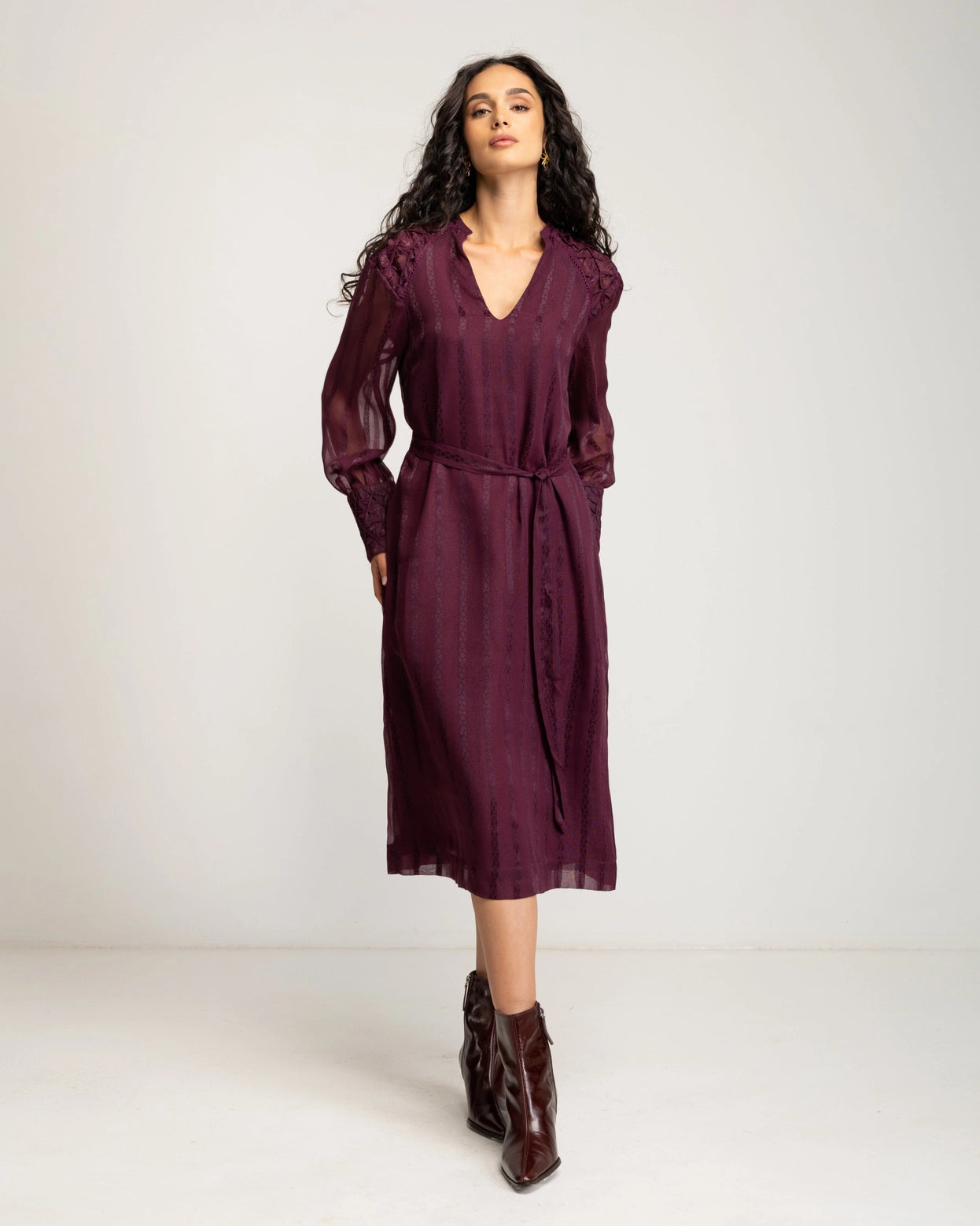 Orea Chiffon Midi Dress in Aubergine by NIZA