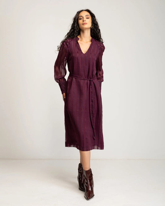 Orea Chiffon Midi Dress in Aubergine by NIZA