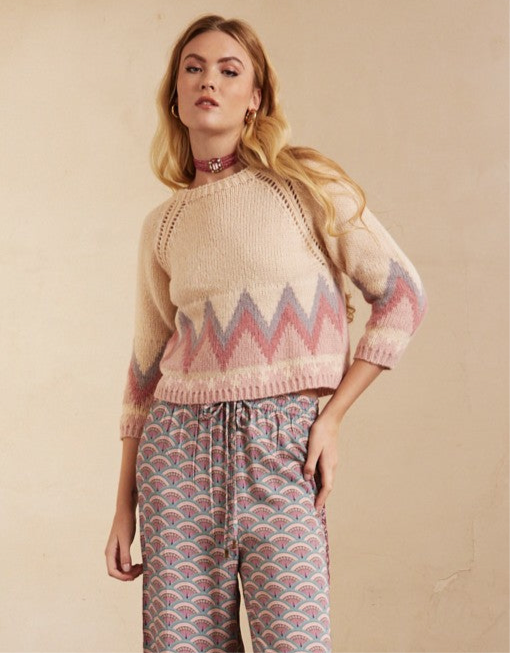 Jacquard knited blouse in cream by NUD