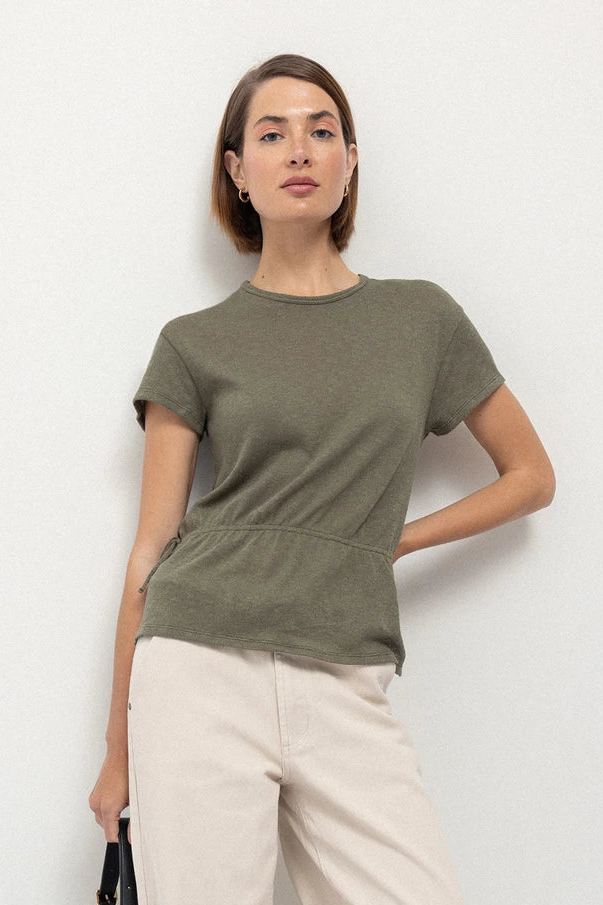 Cotton Blouse With Side Ties in Green