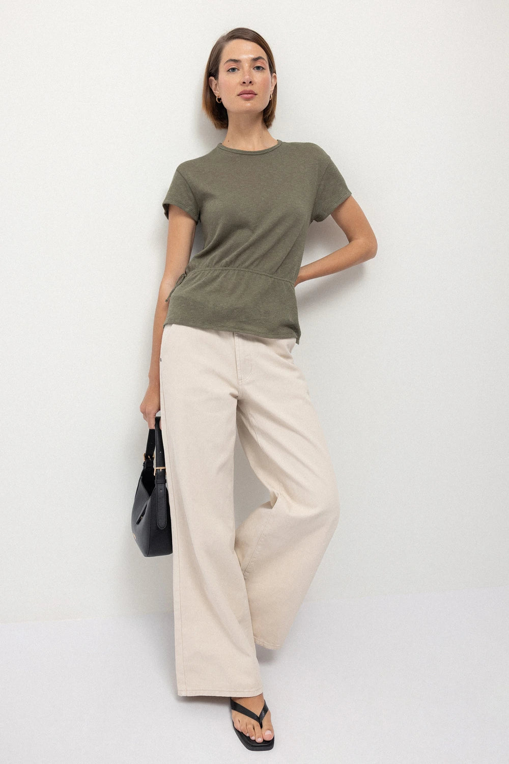 Cotton Blouse With Side Ties in Green