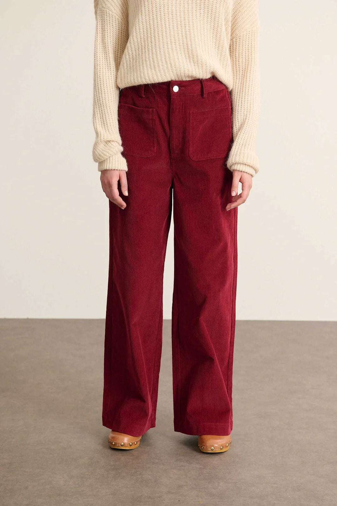 Luminous Corduroy Trousers in Bordeaux by GARANCE PARIS
