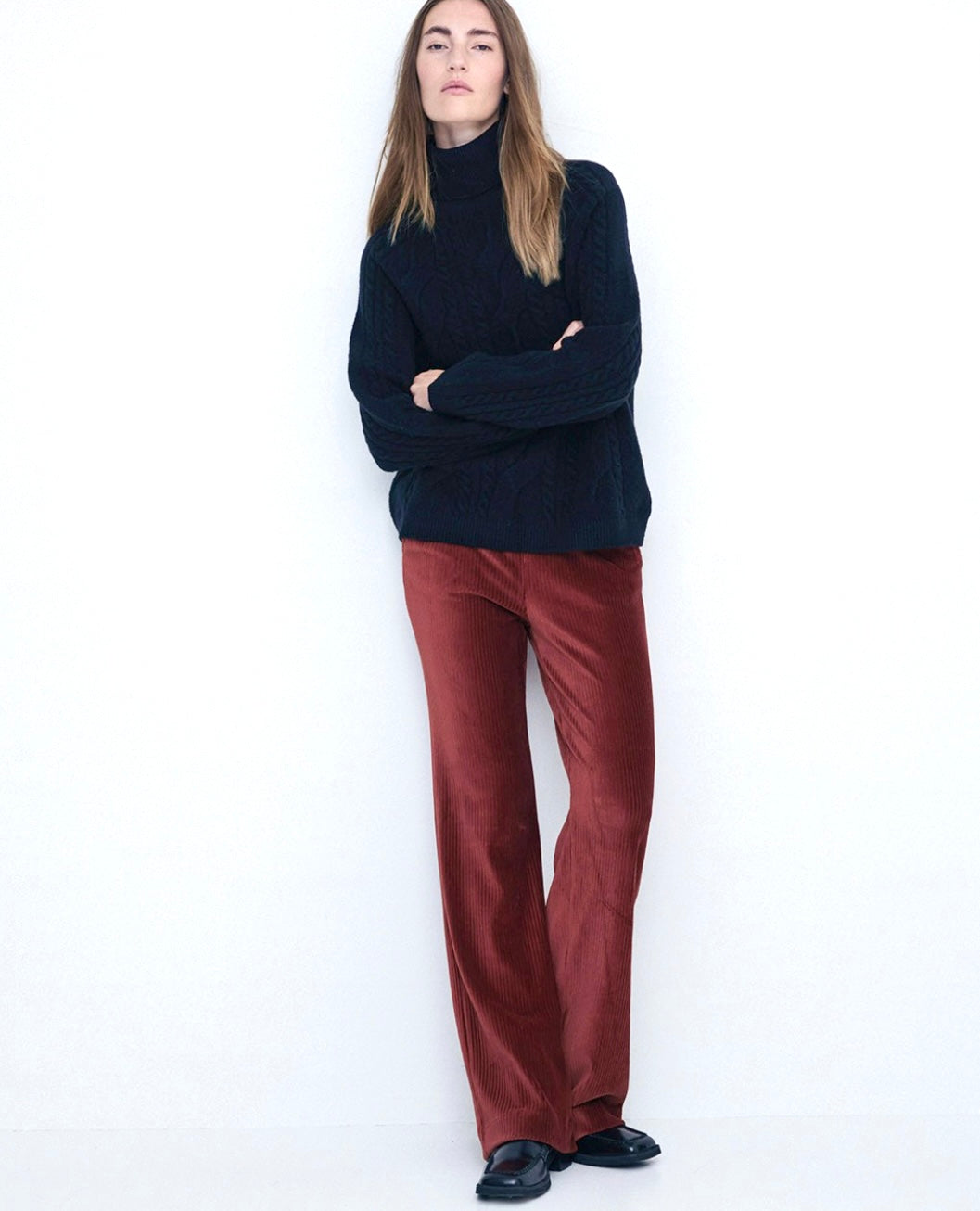 Cord Wide-Leg Elastic Trouser in Red by YERSE