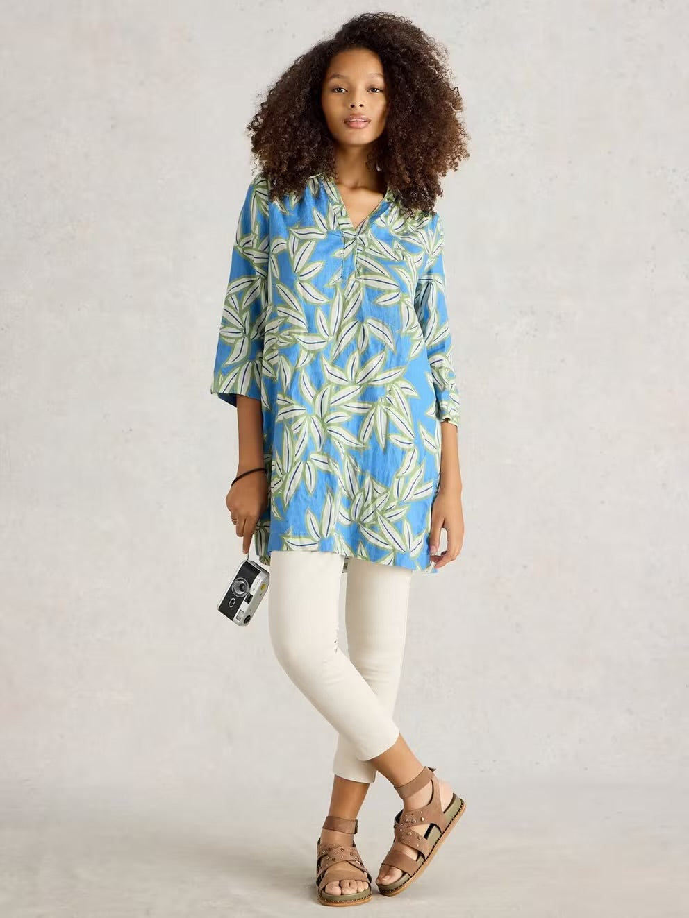 Blake Linen Tunic in Blue Print by White Stuff
